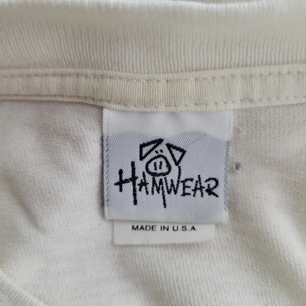 Vintage 90s White Cropped Graphic T-Shirt Green Reeds Orange Fish One Size - Picture 6 of 7